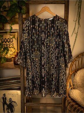 H&M Retro 70’s Style Sheer Lined Tunic Dress - Brown/Gold/Black Sz 14